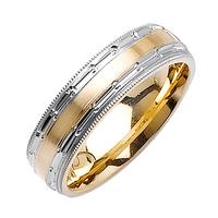 6.0 MM 14K TWO TONE GOLD WEDDING RING WITH DESIGN ON EDGES