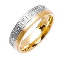 6.0 MM 14K TWO TONE GOLD WEDDING RING WITH GREEK KEY DESIGN