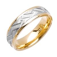 6.0 MM 14K TWO TONE GOLD WEDDING RING WITH WOVEN DESIGN IN CENTER