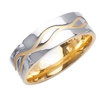 7.0MM 14K TWO TONE GOLD WEDDING RING WITH WAVE DESIGN