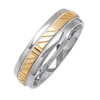 6.0 MM 14K TWO TONE GOLD WEDDING RING WITH DIAGONAL DESIGN IN CENTER