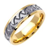 6.0 MM 14K TWO TONE GOLD WEDDING RING WITH DESIGN IN CENTER