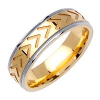 6.0 MM 14K TWO TONE GOLD WEDDING RING WITH V DESIGN IN CENTER