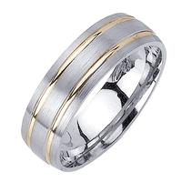 6.5 MM WEDDING RING 14K WHITE GOLD WITH 14K YELLOW GOLD LINES