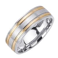 7.0MM 14K WHITE GOLD WEDDING RING WITH 14K YELLOW LINES