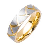 6.0 MM 14K TWO TONE GOLD WEDDING RING WITH BOLD DESIGN IN CENTER