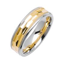 6.0 MM 14K TWO TONE GOLD WEDDING RING WITH YELLOW CENTER AND WHITE EDGES