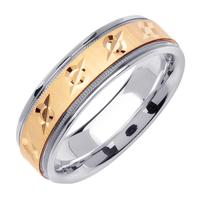6.5 MM 14K TWO TONE GOLD WEDDING RING YELLOW CENTER AND WHITE EDGES