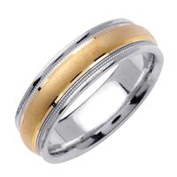 6.5 MM 14K TWO TONE GOLD WEDDING RING YELLOW CENTER AND WHITE EDGES