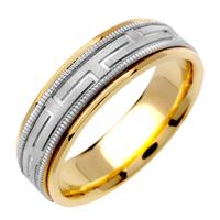 6.5 MM CENTER SPINS 14K TWO TONE GOLD WEDDING RING