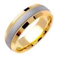 6.5 MM 14K TWO TONE GOLD WEDDING RING WHITE CENTER AND YELLOW EDGES