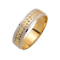 5.0 MM 14K TWO TONE GOLD WEDDING RING WITH CIRCLE DESIGN IN CENTER