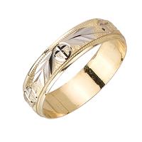 5.5 MM 14K TWO TONE GOLD WEDDING RING WITH CROSS DESIGN