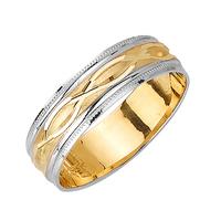 6.0 MM 14K TWO TONE GOLD WEDDING RING WITH INFINITY DESIGN IN CENTER