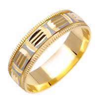 6.0 MM 14K TWO TONE GOLD WEDDING RING WITH BRIGHT CUTS IN CENTER