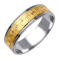 6.0 MM 14K TWO TONE GOLD WEDDING RING WITH CIRCLE DESIGN IN CENTER