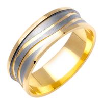 7.0 MM 14K TWO TONE GOLD WEDDING RING WITH BOLD LINE DESIGN IN CENTER
