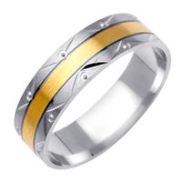 6.0 MM 14K TWO TONE GOLD WEDDING RING WITH BRIGHT CUT DESIGN ON EDGES