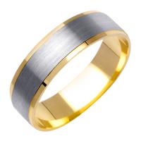 6.0 MM 14K TWO TONE GOLD WEDDING RING WHITE CENTER WITH YELLOW EDGES