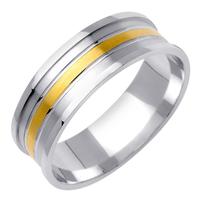 7.0 MM 14K TWO TONE GOLD WEDDING RING YELLOW CENTER LINE BALANCE OF RING IS WHITE