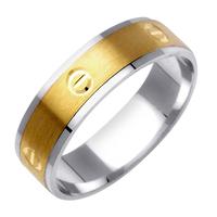 6.0 MM 14K TWO TONE GOLD WEDDING RING YELLOW CENTER WITH NAIL HEAD DESIGN AND WHITE EDGES
