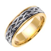14K TWO COLOR GOLD WEDDING RING WITH THREE STRAND CELTIC BRAID 6.5MM