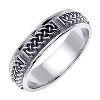 14K WHITE GOLD WEDDING RING WITH LOOSE BRAID CELTIC KNOTS 6MM