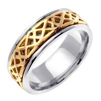 14K TWO TONE GOLD WEDDING RING WITH FOUR STRAND CELTIC BRAID 8MM