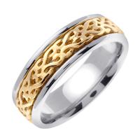 14K TWO TONE WEDDING RING WITH CELTIC KNOTS 7MM