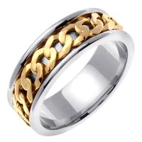 14K TWO TONE GOLD WEDDING RING WITH CHAIN LINK DESIGN 7MM