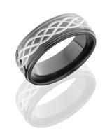 BLACK ZIRCONIUM WEDDING RING WITH SILVER COLORED CELTIC DESIGN 8MM