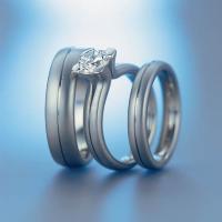 14 KT SATIN  WEDDING RING ON LEFT