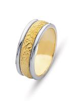 14KT TWO COLOR WEDDING RING WITH MATTE ORGANIC SCROLL DESIGN 8MM