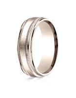 14k Rose Gold 7mm Comfort-Fit Wire Finish Center Millgrain Round Edge Carved Design Band