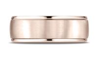 14k Rose Gold 8mm Comfort-Fit Satin Finish High Polished Round Edge Carved Design Band