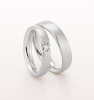 SATIN FINISH WEDDING RING WITH DIAMOND 4MM - RING ON LEFT