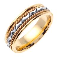 14KT YELLOW AND WHITE GOLD WEDDING RING WAVE DESIGN 6MM