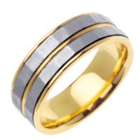 14KT TWO COLOR WEDDING RING WITH HAMMERED SECTIONS 75MM