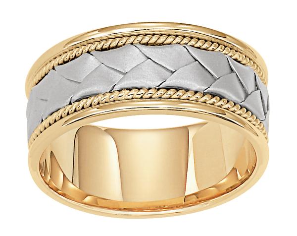 14K TWO COLOR WEDDING RING FLAT BRAIDED BAND 85MM