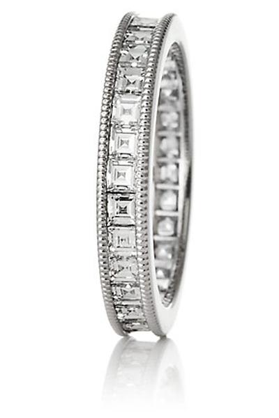 CHANNEL SET CARRE CUT ETERNITY BAND WITH MILLGRAIN IN GOLD OR PLATINUM