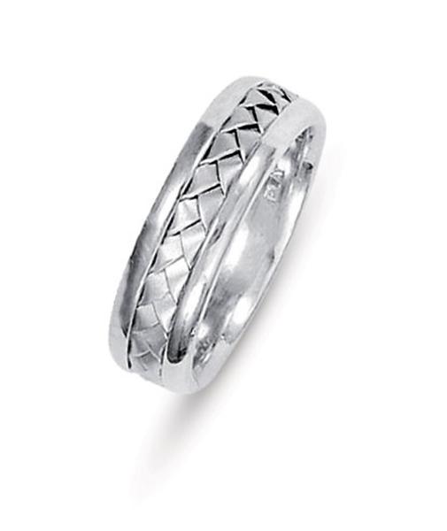 14KT WEDDING RING WITH FLAT BRAID IN CENTER 6MM