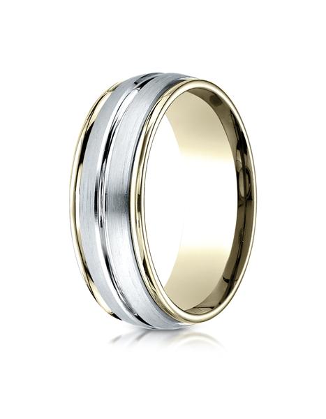 14 White And Yellow 8mm Comfort-Fit High Polished Center Cut Design Band