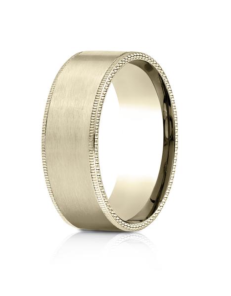Yellow Gold 8mm Comfort-Fit Riveted Edge Satin Finish Design Band