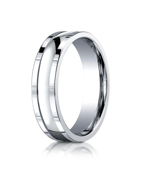 White Gold 6mm Comfort-Fit High Polished Squared Edge Carved Design Band
