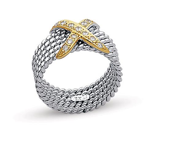 THE DIAMOND X RING IN GOLD OR PLATINUM AND GOLD