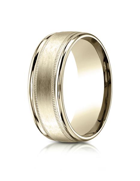 Yellow Gold 8mm Comfort-Fit Satin Finish Center with Millgrain Round Edge