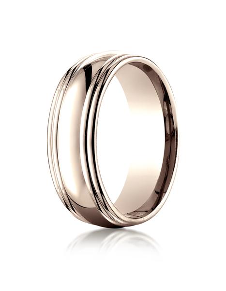 14k Rose Gold 75mm Comfort-Fit High Polished Double Round Edge Carved Design Band