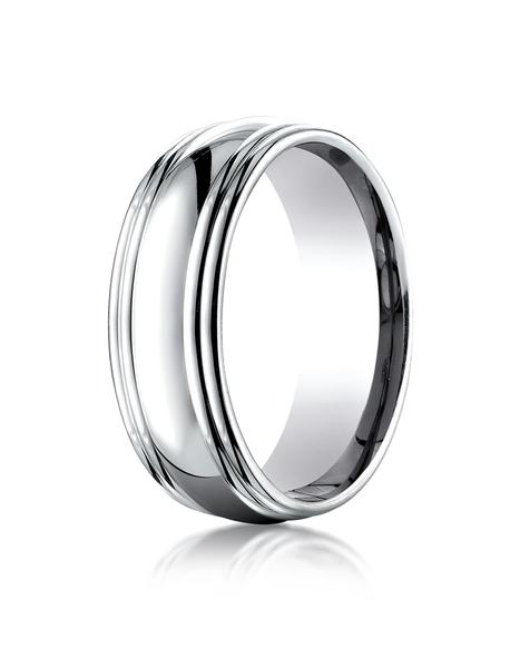 White Gold 75mm Comfort-Fit High Polished Double Round Edge Carved Design Band