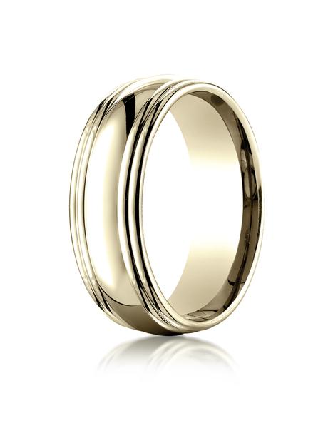 Yellow Gold 75mm Comfort-Fit High Polished Double Round Edge Carved Design Band