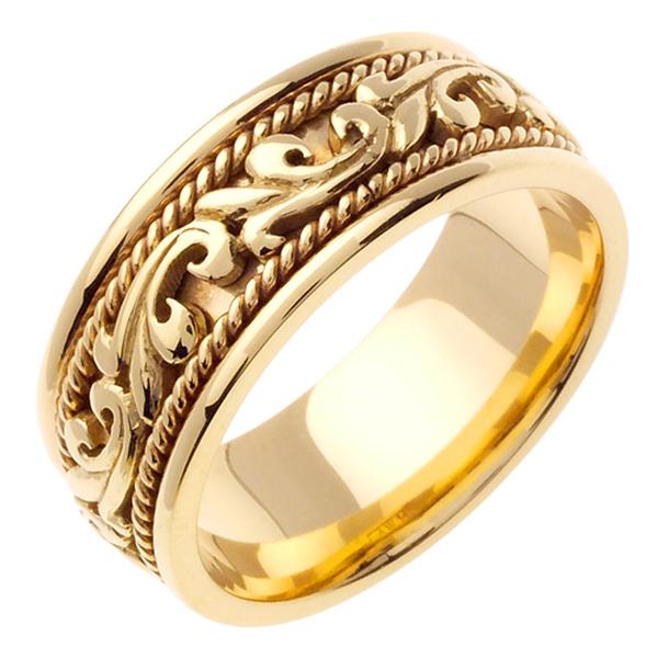 14KY WEDDING RING YELLOW GOLD WITH SCROLL DESIGN 9MM